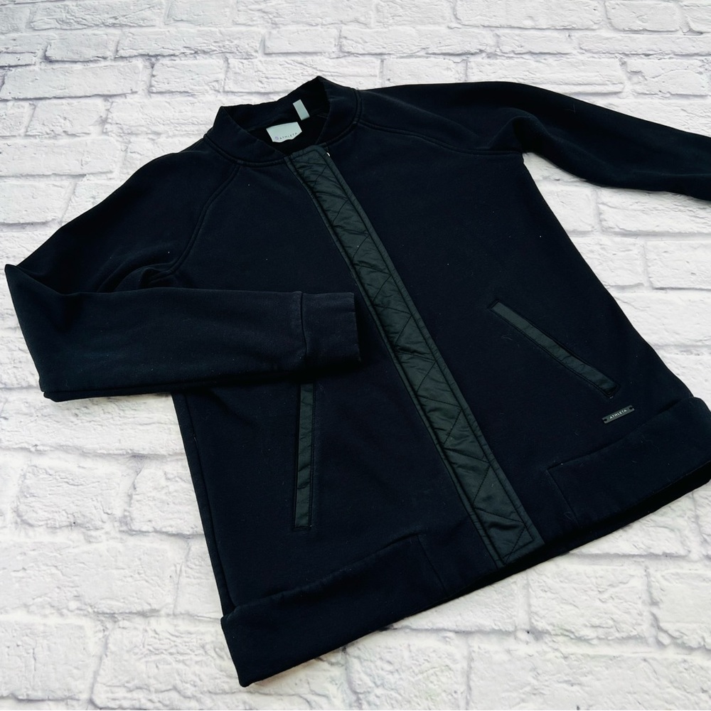 Athleta Stronger Bomber Jacket XS Black Fleece Warm Cozy